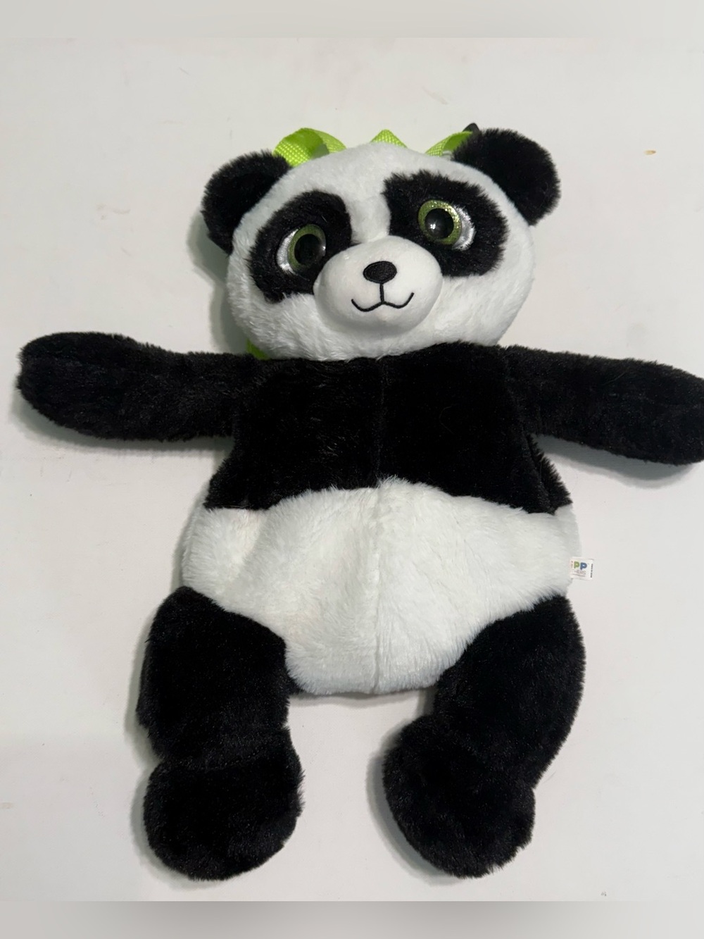Brother Black White Plush Panda Backpack with Green Accents